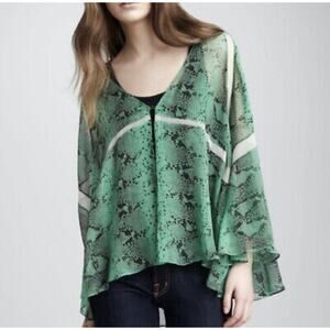Elizabeth and James 100% Silk Green Snake Print Oversized Sheer Layering Blouse